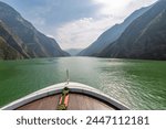 View onboard cruise ship of the Three Gorges on the Yangtze River, People