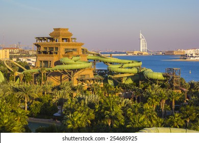 View Of One Of Amusement Water Park On The Island Of Palm In Dubai