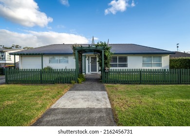 View of one level suburban house. Auckland, New Zealand - May 20, 2022