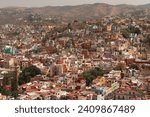 View onto Guanajuato with the Basílica Colegiata de Nuestra Señora de Guanajuato Church Cathedral and the Avenida Benito Juarez, Mexico 2022