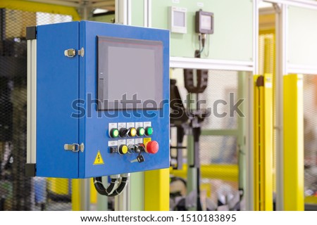 View of operation panel on automation machine in manufacturing plant