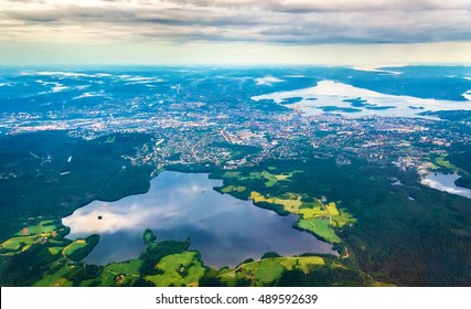 View Of Oslo From An Airplane On The Approach To Gardermoen Airport - Norway