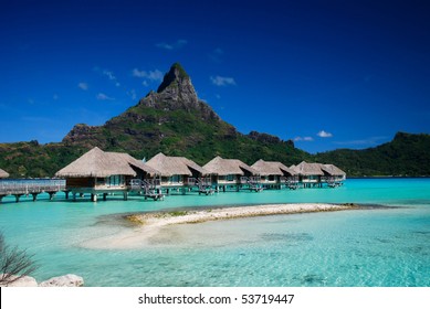 A View Of Otemanu Mountain From A Luxury Resort On Bora Bora Island