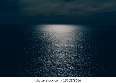 View Out Over The Ocean At Night, Moonlight On The Water, Oswald West State Park, Oregon