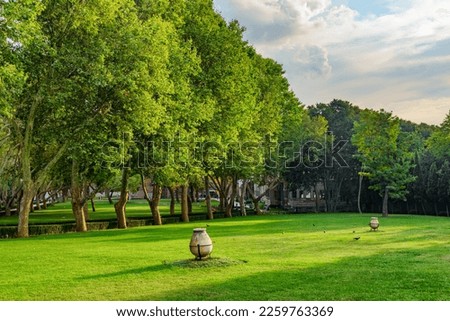 View of the outer courtyard of the Topkapi Palace in Istanbul, Turkey. The courtyard was also known as the Court of the Janissaries or the Parade Court.