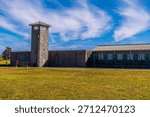 A view the outer wall of the jail on Robben Island, South Africa in springtime