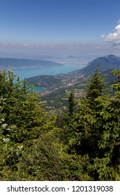 View over Annecy showing the lake high up on the Col de la Forclaz France