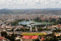 View Over Antananarivo With The Stadium And Lake Anosy.  Antananarivo. Madagascar. 