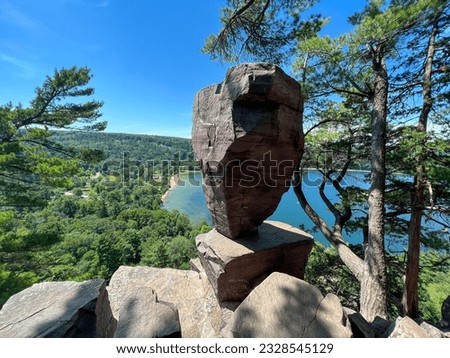 View over the balanced rock at Devils Lake, Madison, Wisconsin USA