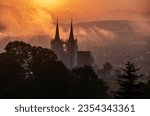 View over Bamberg (Franconia, Germany) and the Michelsberg monastery at sunrise