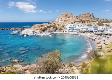 View Over Beautiful Greek Fishing Village With Beach, Finiki, Greek Islands