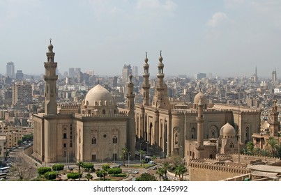 View over Cairo city with Mosque of Sultan Hassan