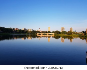 View over calm charles river in boston