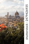 The view over the cathedral of Florence from Piazzale Michelangelo during the sunste