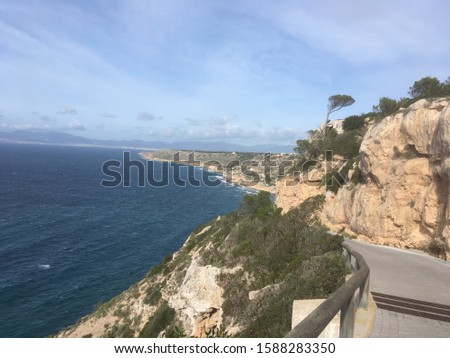 View over the cliffs of Badia Blava in a north-northwest direction to the beach of Palma de Mallorca.