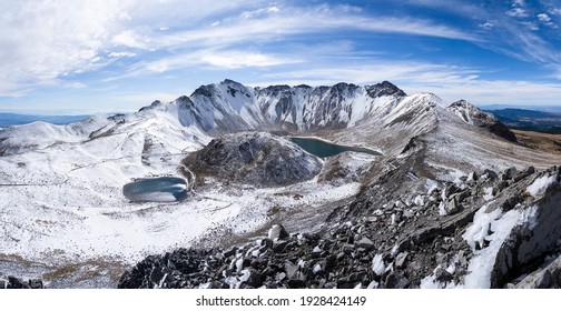 View over the crater from the peak of Nevado de Toluca Volcano in Mexico