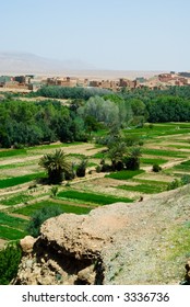 View over cultivated fields and palms to oasis town of Tinerhir Dades Valley Morocco North Africa Africa - Shutterstock ID 3336736