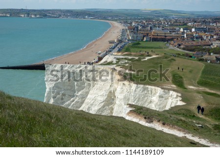 The view over East Blatchington from Seven Sisters cliffs in Eastbourne, UK