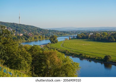 View Over The Elbe Valley And The Loschwitz Bridge In Dresden