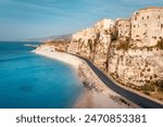 View over the famous amazing beach Spiaggia della Rotonda in Tropea, Calabria, Italy.