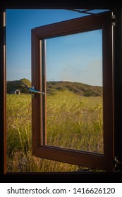 View Over Fields At Sunset From A Camping Pod On A Farmstay