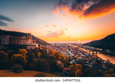 view over Heidelberg, Germany.  with castle and great sunset / sunrise.  great atmosphere with mega colors and clouds in the sky. - Powered by Shutterstock