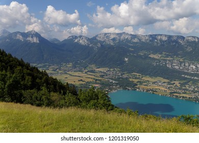 View over Lake Annecy high up on the Col de la Forclaz France