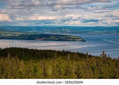 View Over Lake Mjøsa In Innlandet County Norway On A Cloudy Summer Day