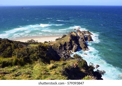 View over Little Watego beach and Cape Byron in Byron Bay. This is the most easterly point of mainland Australia.