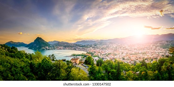 View Over Lugano In Ticino, Switzerland 