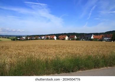 View over meadows and fields to Warmbronn near Leonberg