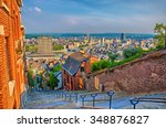 View over montagne de beuren stairway with red brick houses in Liege, Belgium, Benelux, HDR