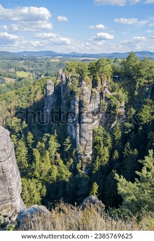 View over the mountains at the Bastei in Saxony Germany