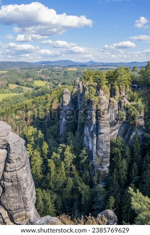 View over the mountains at the Bastei in Saxony Germany