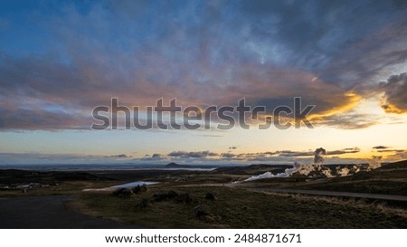 Image, Stock Photo Midnight sun over Myvatn in North Iceland in summer