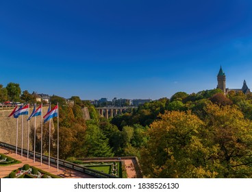 View Over The Old Houses Of Luxembourg And The Parc De La Pétrusse In Autumn