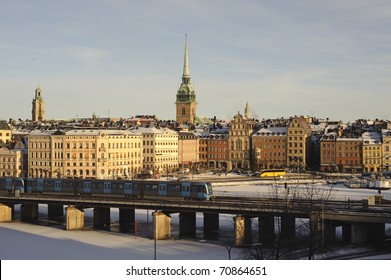 View Over Old Town, Stockholm And Subway Train