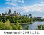 View over Ottawa with its Parliament Centre Block from Nepean Point, Ottawa Ontario, Canada, North America