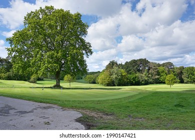 View Over Practice Putting Green Of Golf Course.