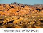 View over the redrock sandstone formations in the Valley of Fire State Park, Nevada, United States of America, North America