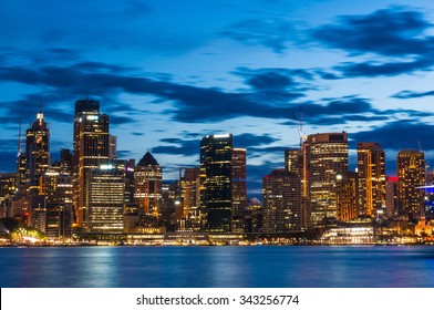 View Over Sydney Business District And King Street Wharf At Night