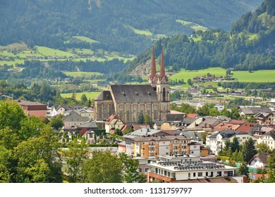 View over Town of St. Johann and church in Pongau region, State of Salzburg