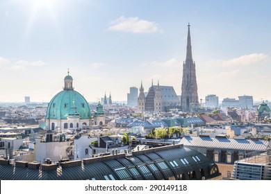 View over Vienna Skyline with St. Stephen's Cathedral at morning, Vienna, Austria