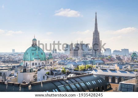 View over Vienna Skyline with St. Stephen's Cathedral at morning, Vienna, Austria