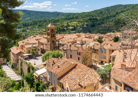 A view over the village of Moustiers-Sainte-Marie in Provence, France.