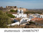 View over white town and 13th century castle, Castro Marim, Algarve, Portugal, Europe