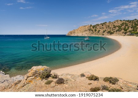 View of the Pachia Ammos beach on the south coast of the Greek island of Samothrace in the North Aegean