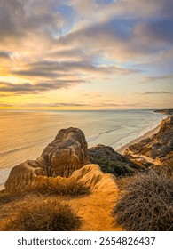 View of the Pacific Ocean From the Cliffs of the Razor Point Trail at Torrey Pines State Natural Reserve in San Diego California