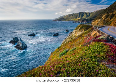 View of the Pacific Ocean and Pacific Coast Highway, in Big Sur, California.