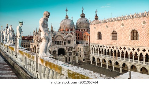 View of the Palace of San Marco from the roof of the Library of Venice, Venice. Italy.